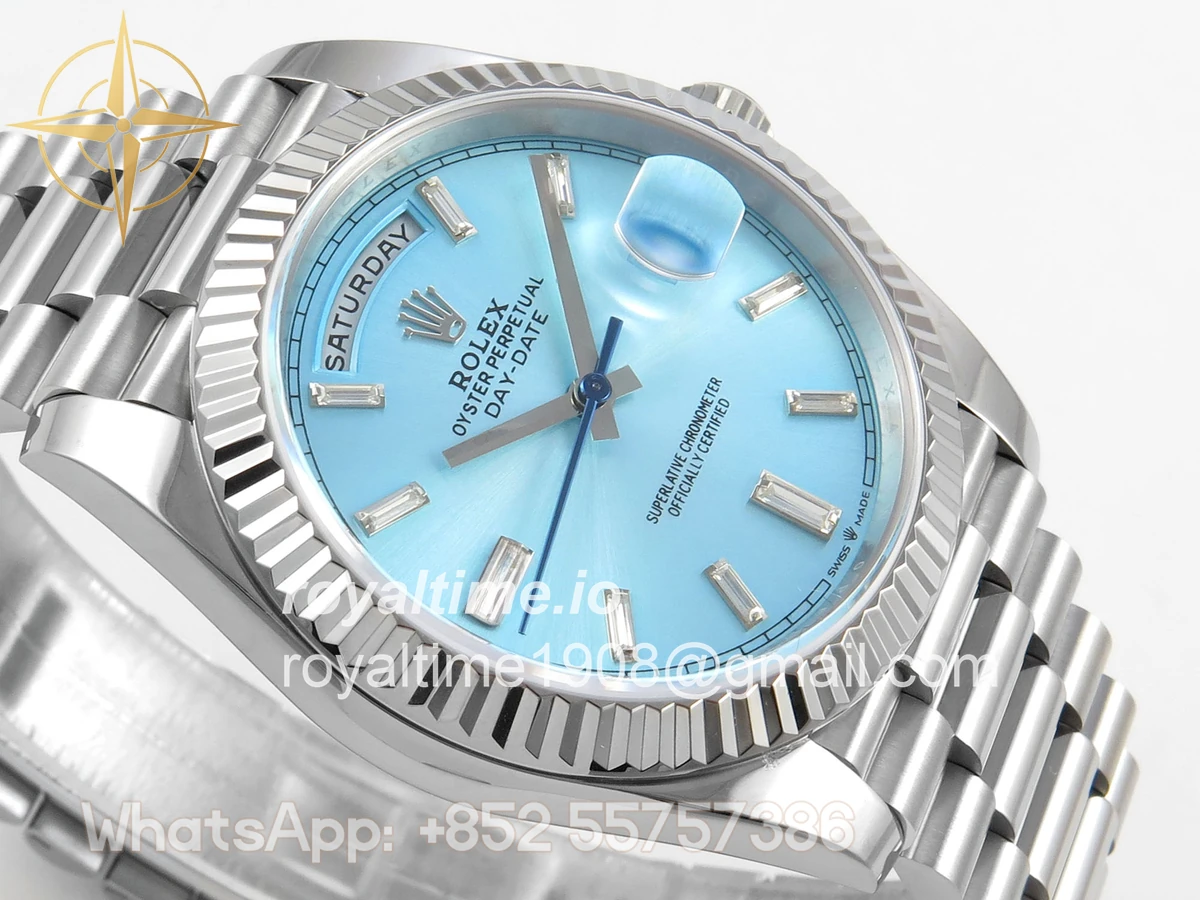 Rolex Day Date 40 SS TMF Ice Blue Crystal Dial on President Bracelet VR3255 (Weighted) 208g - Image 6