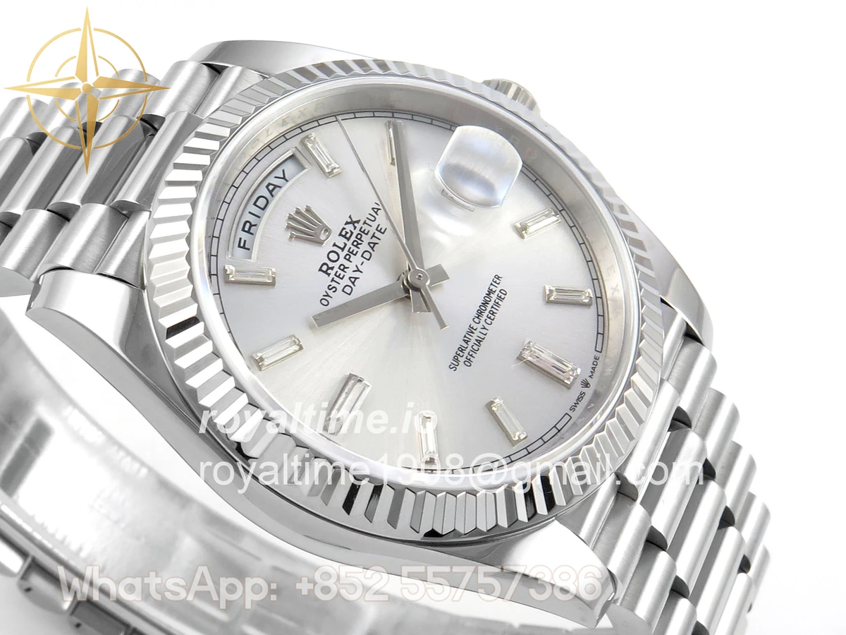 Rolex Day Date 40 SS TMF Silver Crystal Dial on President Bracelet VR3255 (Weighted) 208g - Image 6