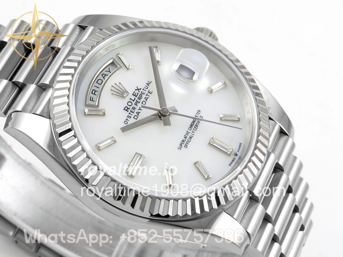 Rolex Day Date 40 SS TMF White MOP Crystal Dial on President Bracelet VR3255 (Weighted) 208g - Image 6