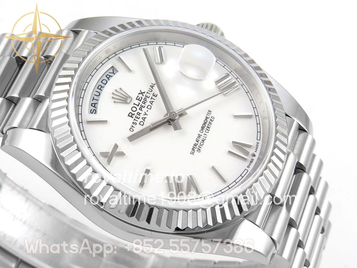 Rolex Day Date 40 SS TMF White Roman Dial on President Bracelet VR3255 (Weighted) 208g - Image 6