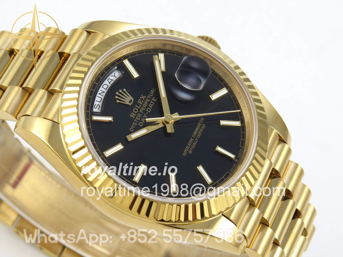 Rolex Day Date 40 YG 228238 QF Black Stick Dial on President Bracelet A2836 V6 (200g) - Image 6