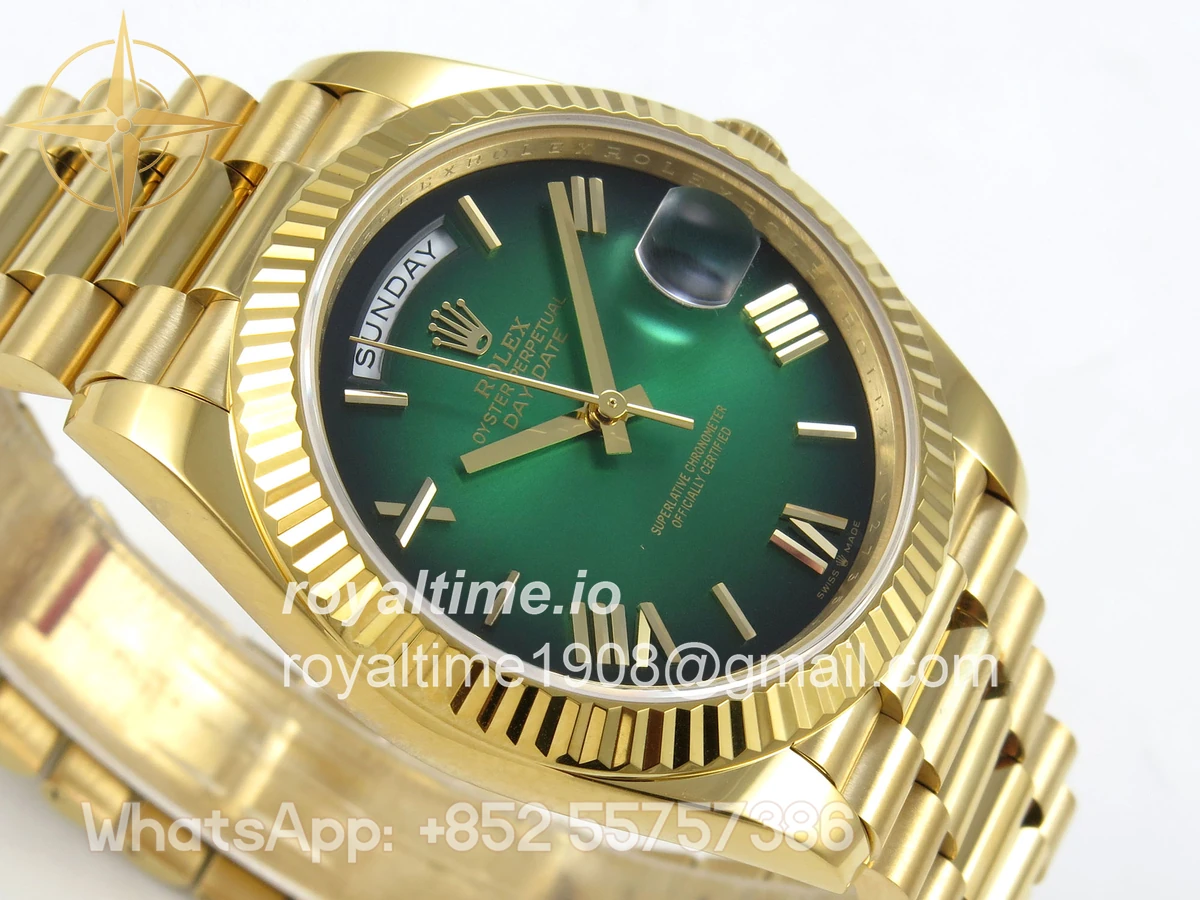 Rolex Day Date 40 YG 228238 QF Green Ombre Roman Dial on President Bracelet A2836 V6 (200g) - Image 6
