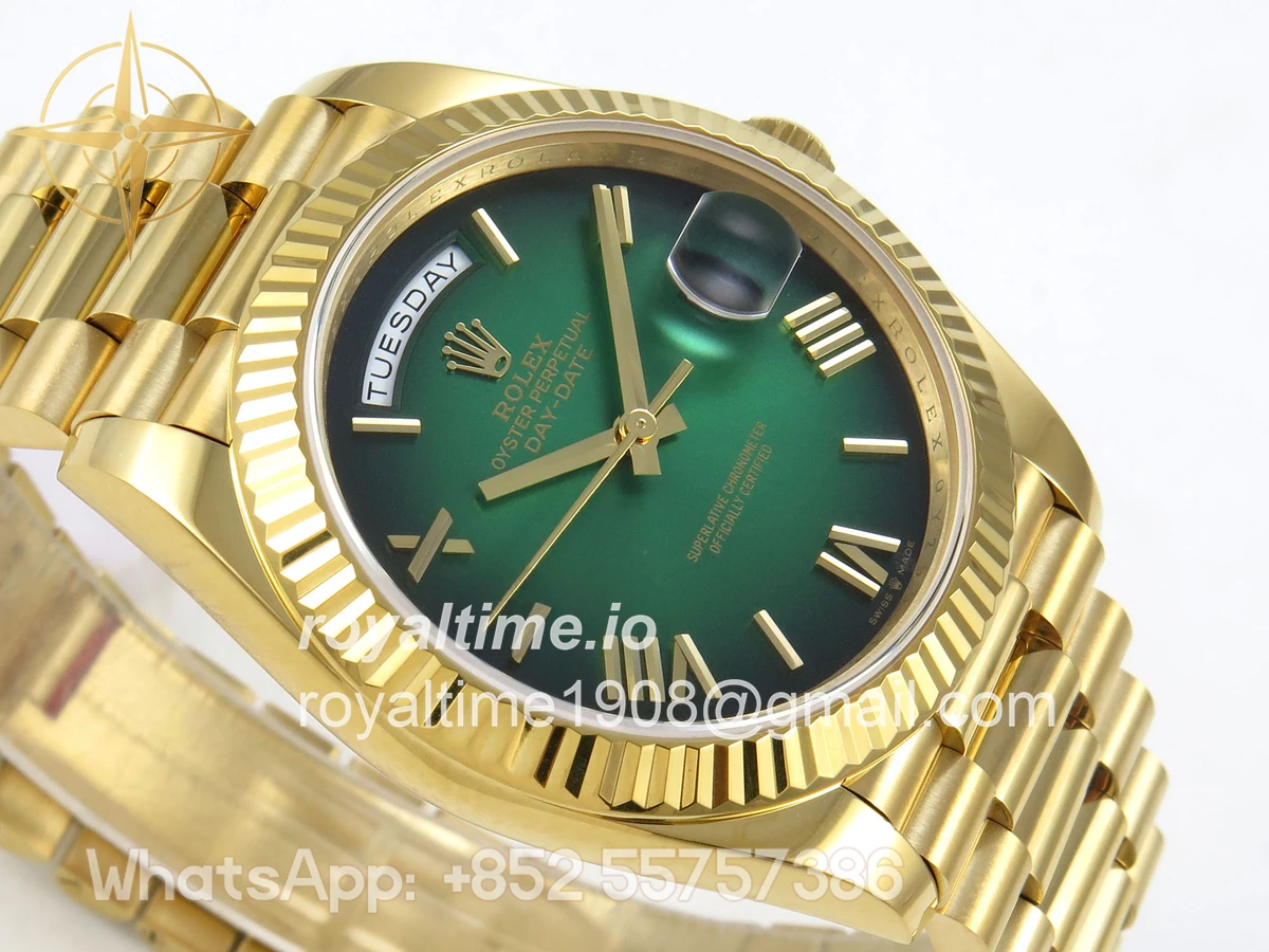 Rolex Day Date 40 YG 228238 QF Green Ombre Roman Dial on President Bracelet VR3255 V8 (190g) - Image 6