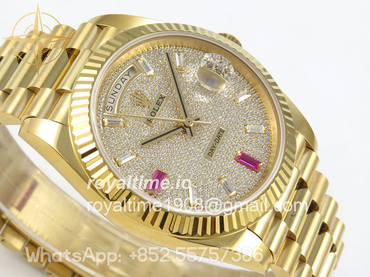 Rolex Day Date 40 YG 228238 QF Pave Diamond And Ruby Dial on President Bracelet A2836 V6 (200g) - Image 6