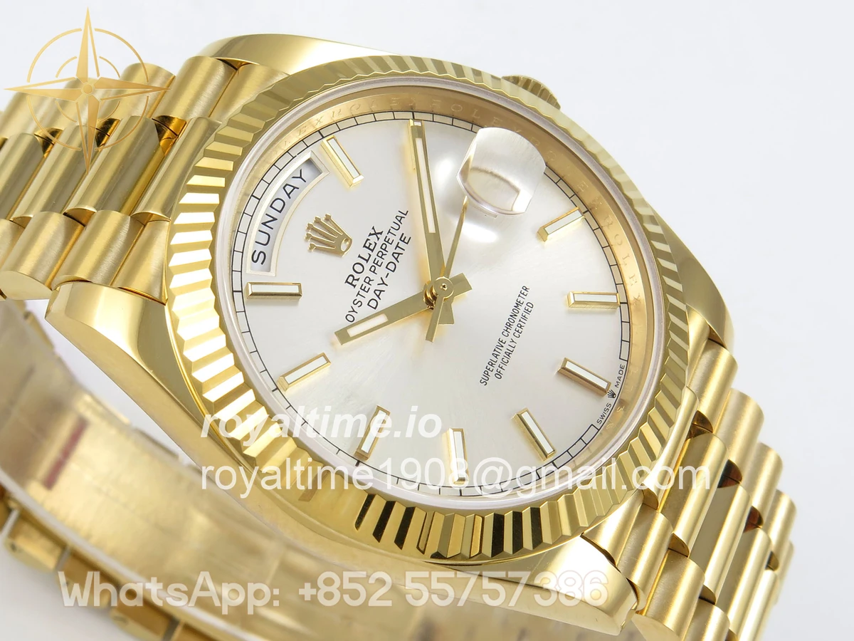 Rolex Day Date 40 YG 228238 QF Silver Stick Dial on President Bracelet A2836 V6 (200g) - Image 6