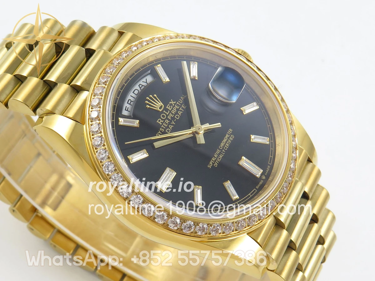 Rolex Day Date 40 YG TMF Black Crystal Dial Diamonds Bezel on President Bracelet VR3255 (220g) - Image 6