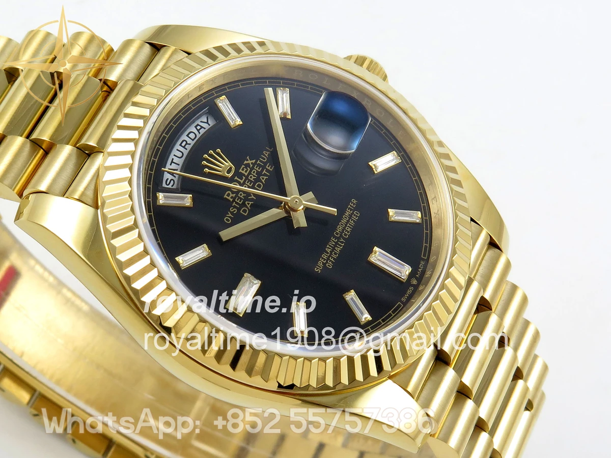 Rolex Day Date 40 YG TMF Black Diamonds Dial on President Bracelet VR3255 (Weighted) 208g - Image 6