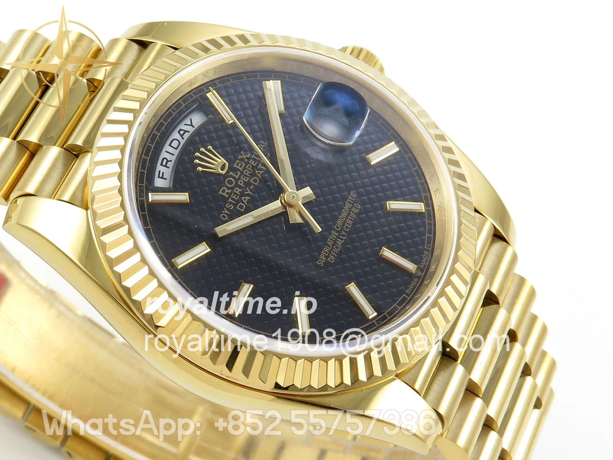 Rolex Day Date 40 YG TMF Black Textured Stick Dial on President Bracelet VR3255 - Image 6