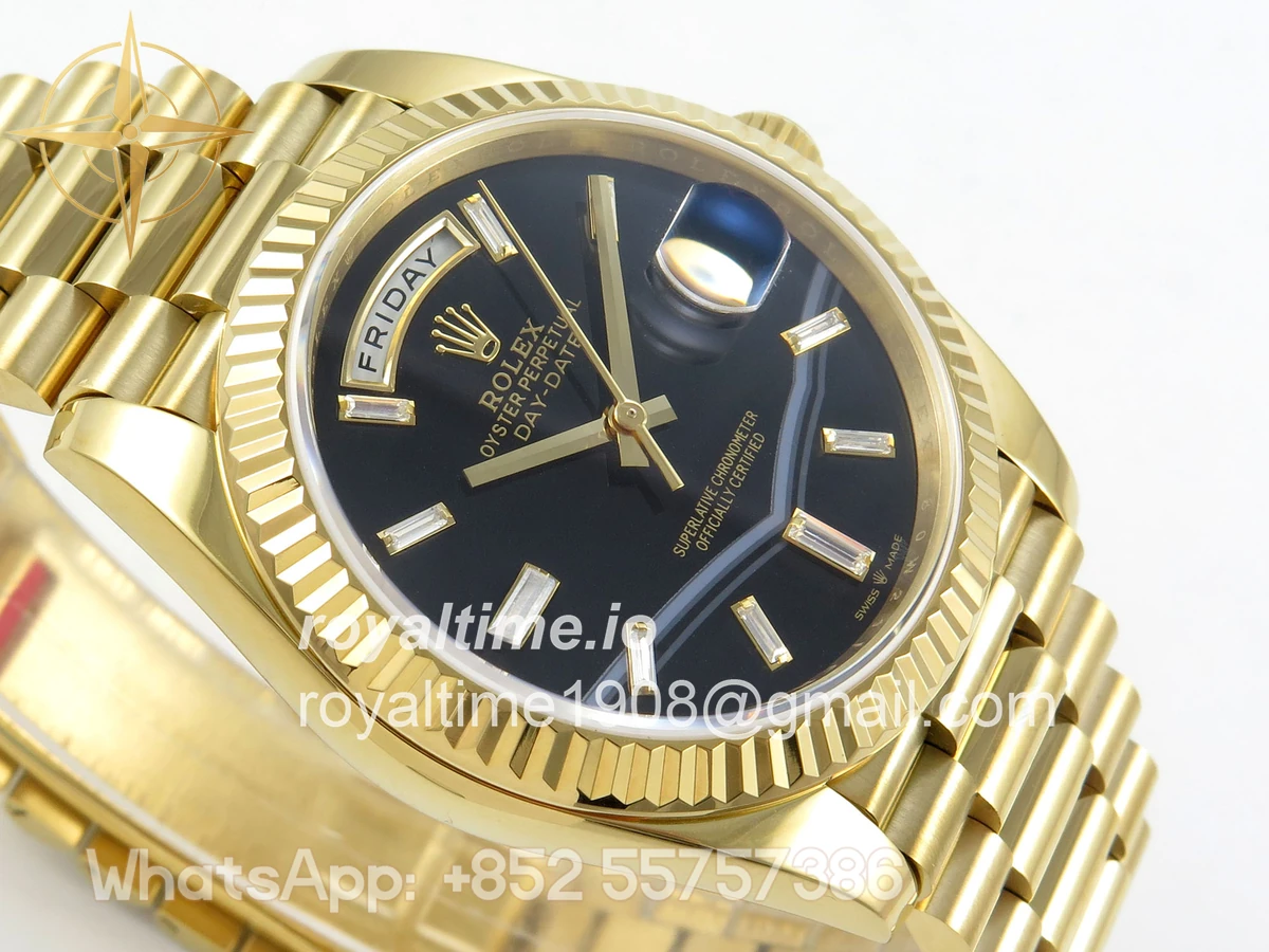 Rolex Day Date 40 YG TMF Black Wave Diamonds Dial on President Bracelet VR3255 (Weighted) 208g - Image 6