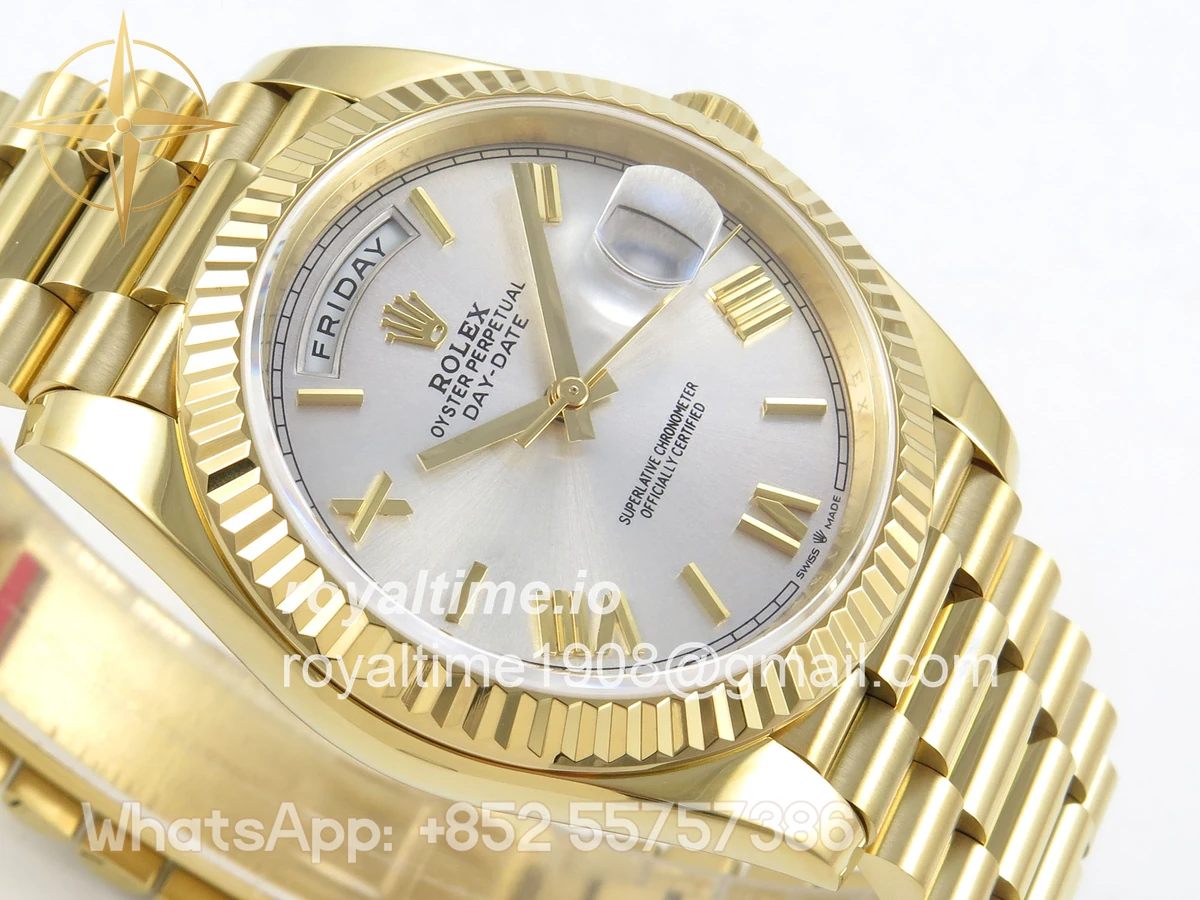 Rolex Day Date 40 YG TMF Silver Roman Dial on President Bracelet VR3255 (Weighted) 208g - Image 6