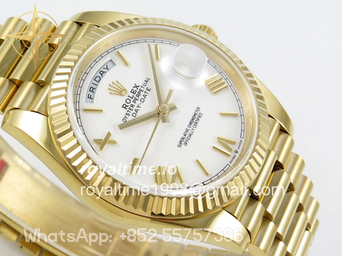 Rolex Day Date 40 YG TMF White Roman Dial on President Bracelet VR3255 (Weighted) 208g - Image 6