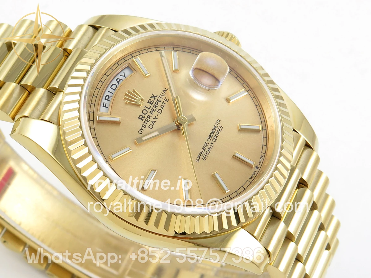 Rolex Day Date 40 YG TMF YG Stick Dial on President Bracelet VR3255 (Weighted) 208g - Image 6