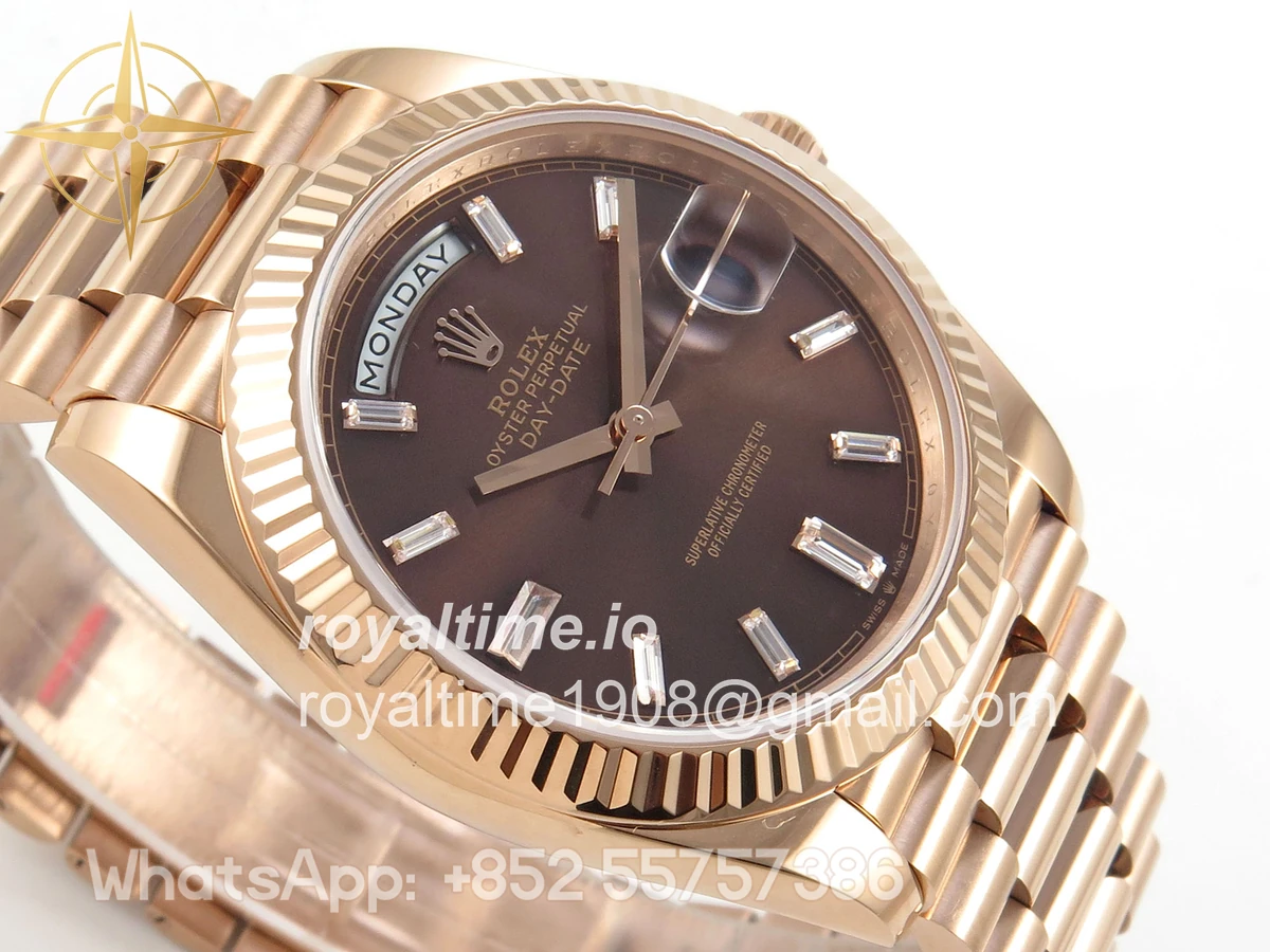 Rolex DayDate 40 RG QF 904L Steel Brown Crystal Dial on President Bracelet VR3255 V8 (Gain Weight) - Image 6