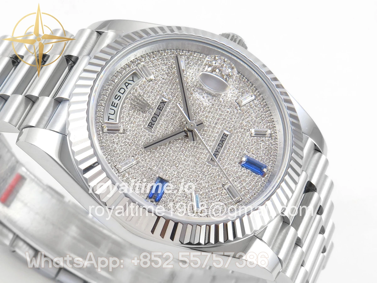 Rolex DayDate 40 SS QF 904L Steel Diamonds Dial on President Bracelet VR3255 V8 (Gain Weight) - Image 6