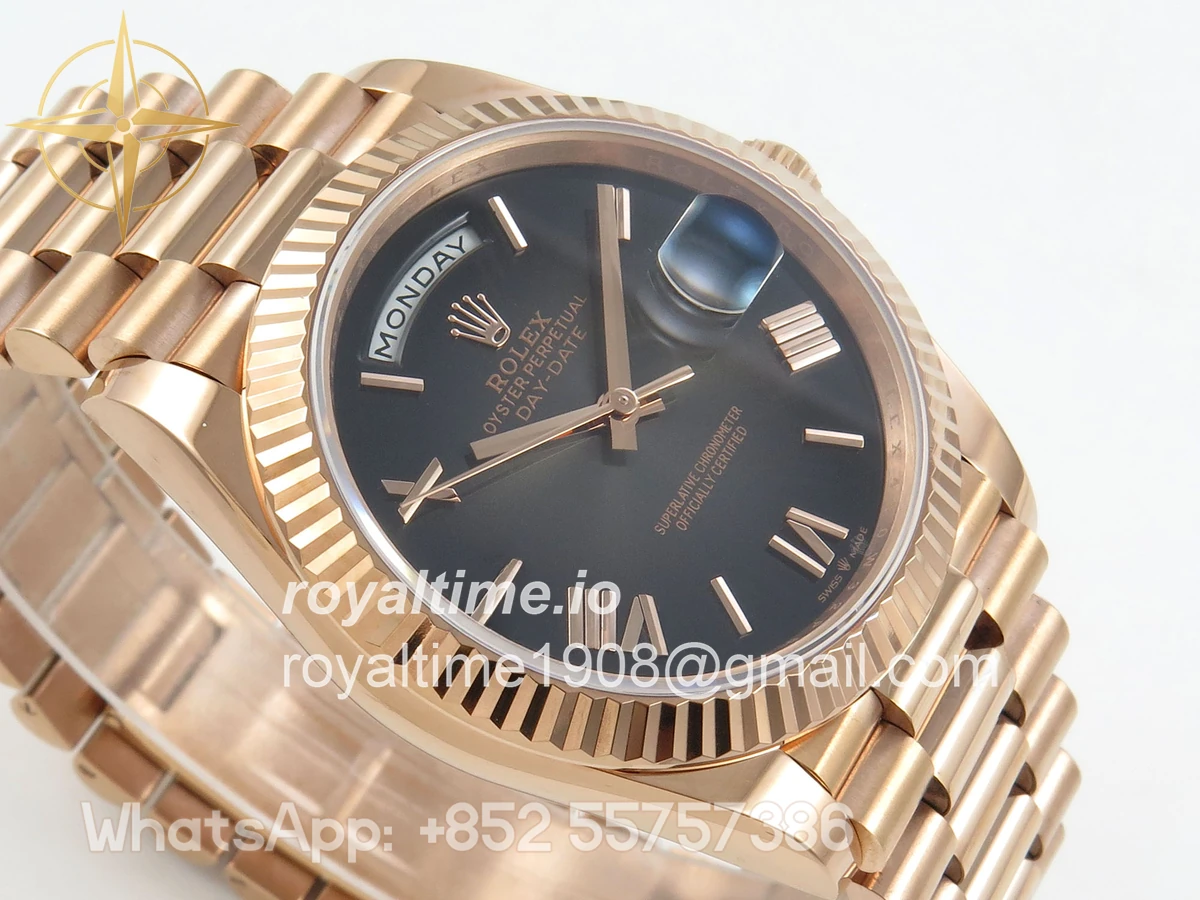 Rolex Day Date 40 RG TMF Brown Ombre Roman Dial on President Bracelet VR3255 (220g) - Image 6