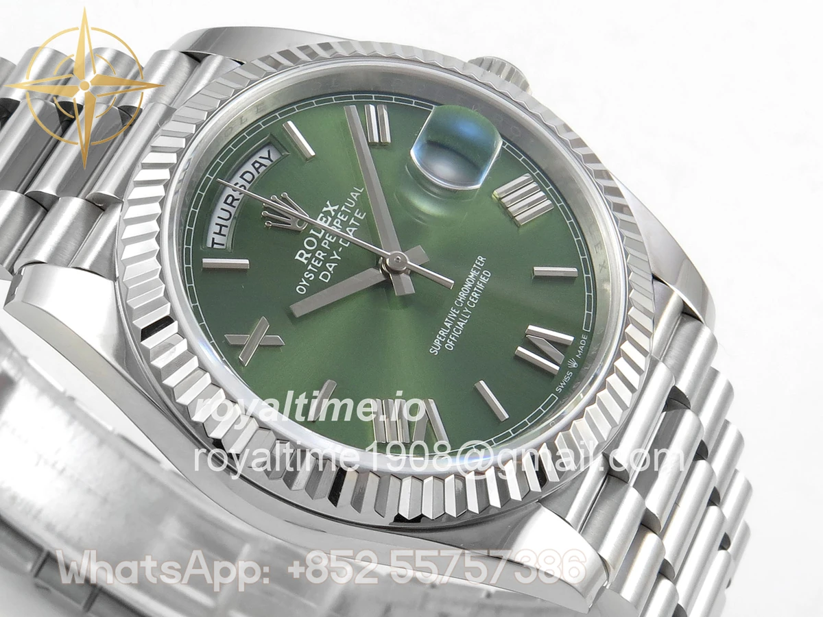 Rolex Day Date 40 SS TMF Green Roman Dial on President Bracelet VR3255 (Weighted) 208g - Image 6