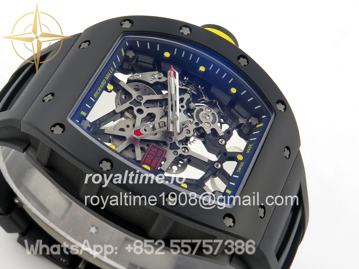 Richard Mille RM035 Americas Manual Carbon/Black Ceramic ZF Skeleton Dial On Black Rubber Strap RMUL1 - Image 6
