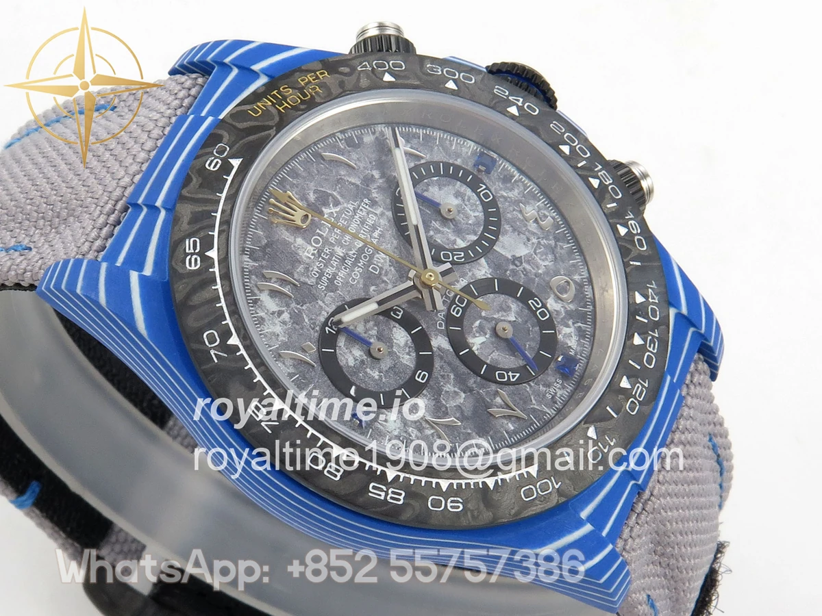 Rolex Daytona DIW Blue Carbon Case DIWF Edition Gray Crystal Dial on Gray Nylon Strap DD4801 - Image 6