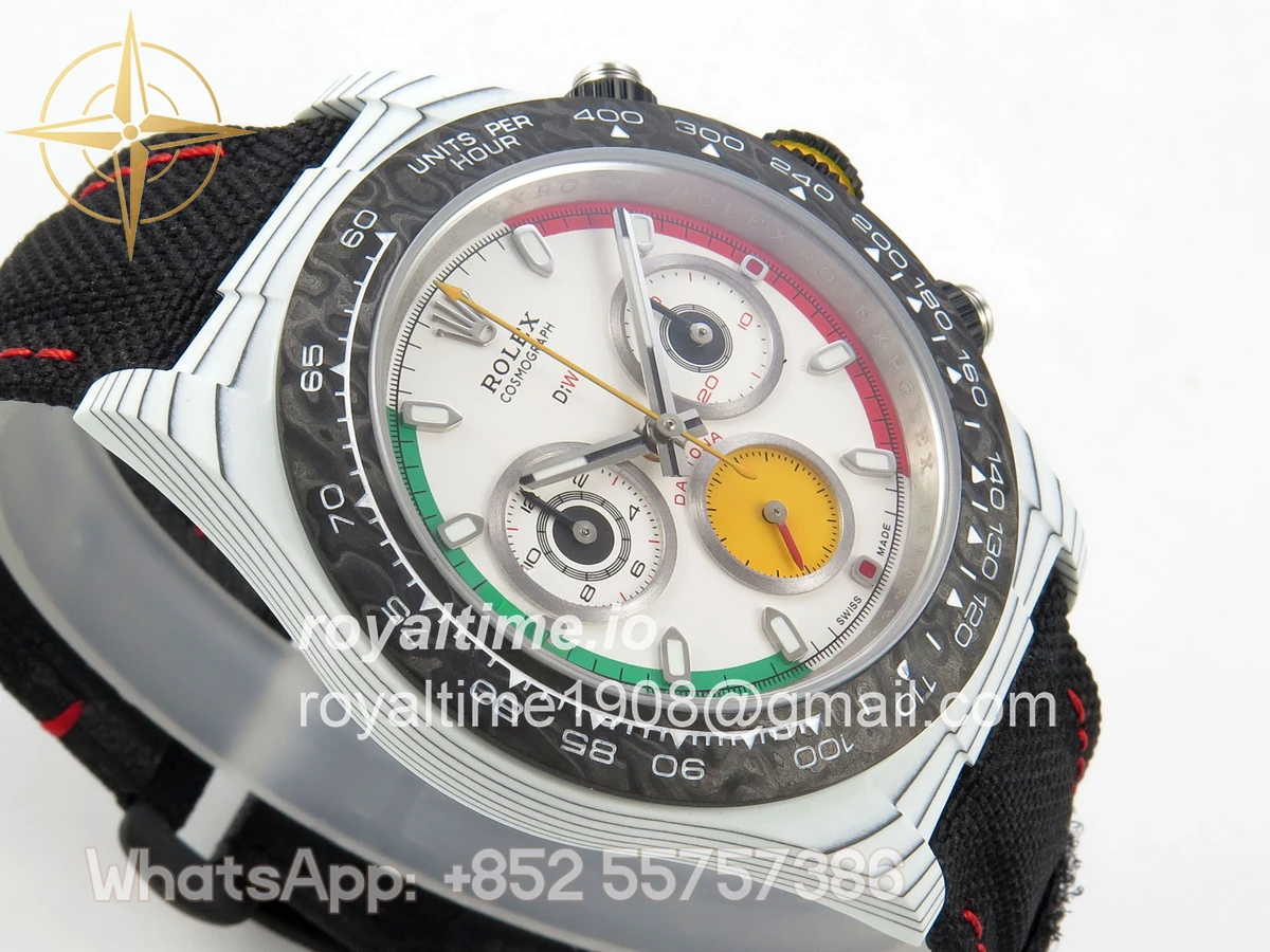 Rolex Daytona DIW Ferrari White Carbon DIWF White Dial on Black Nylon Strap DD4801 - Image 6