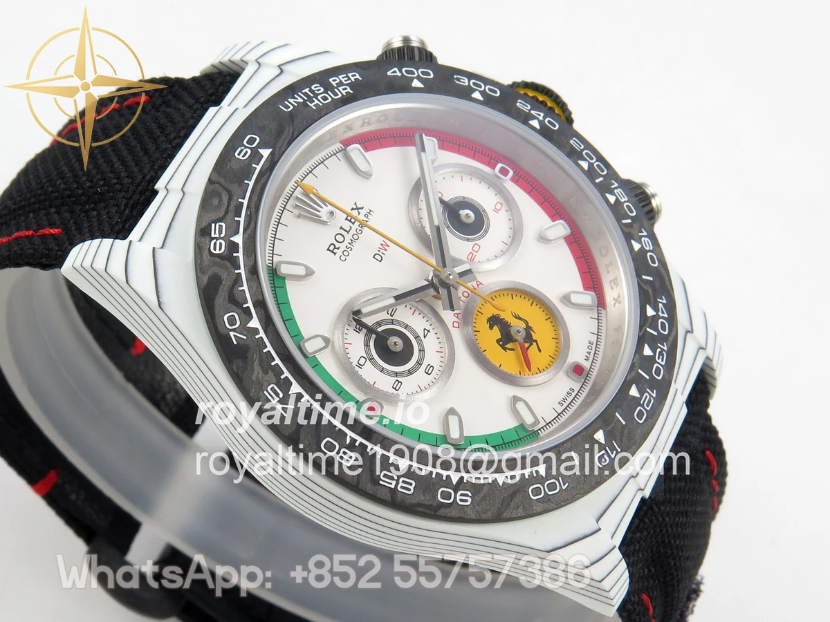 Rolex Daytona DIW Ferrari White Carbon DIWF White Italy Dial on Black Nylon Strap DD4801 - Image 6