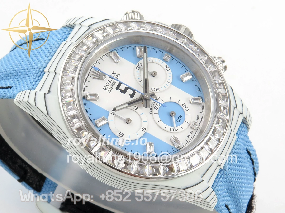 Rolex Daytona DIW White Carbon Case DIWF Edition Baby Blue/White Crystal Dial Crystal Bezel on Baby Blue Nylon Strap DD4801 - Image 6