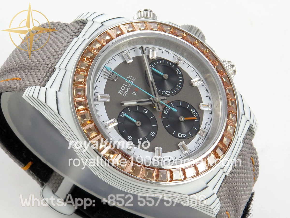 Rolex Daytona DIW White Carbon Case DIWF Edition Gray/Black Crystal Dial Crystal Bezel on Gray Nylon Strap DD4801 - Image 6