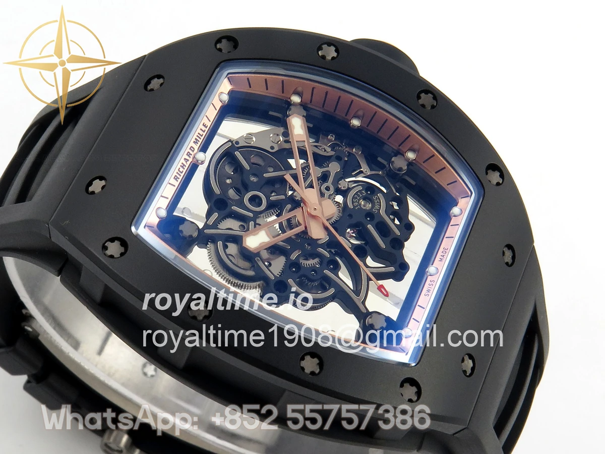 Richard Mille RM055 Black Ceramic APSF on RG Inner Bezel on Black Rubber Strap RMUL2 - Image 6