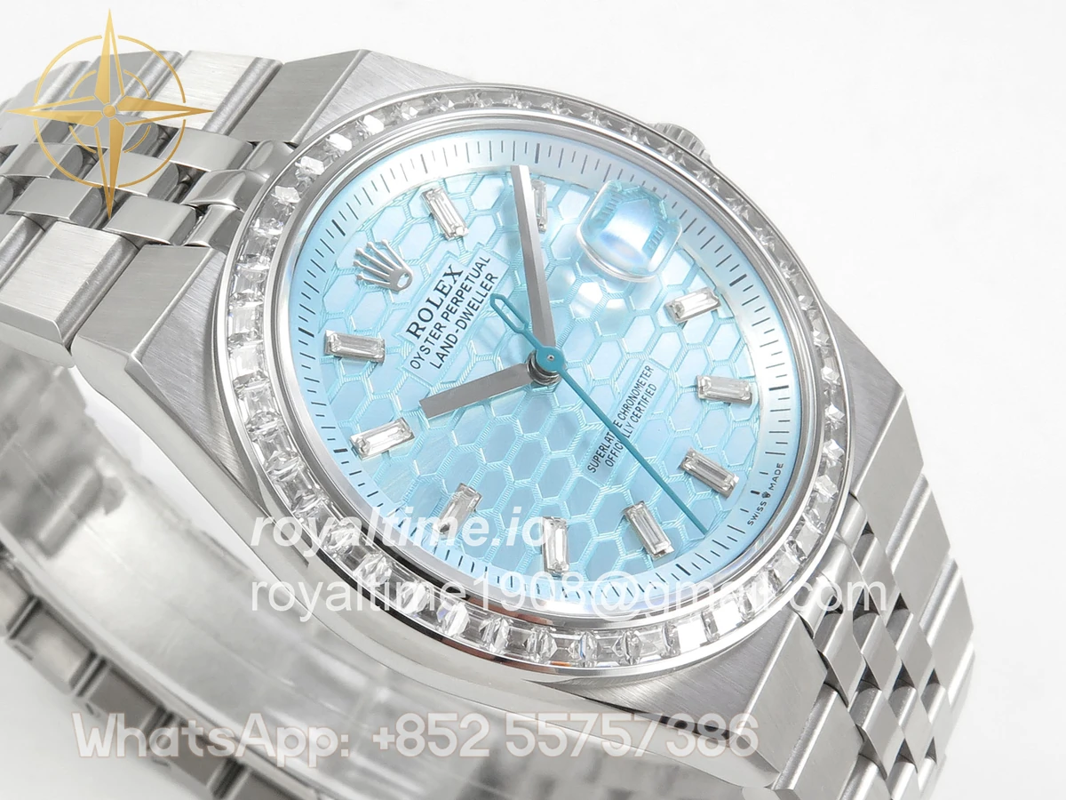 Rolex Land Dweller 127336 DIWF Ice Blue Textured Dial Diamonds Bezel on SS Bracelet A7135 - Image 6
