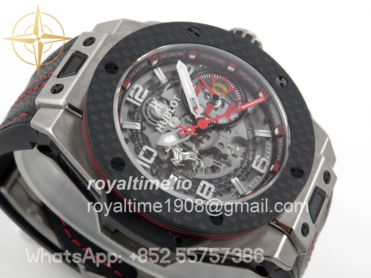 Hublot Big Bang Ferrari Titanium HBBF Carbon Fiber Bezel on Black Leather Strap A1241 - Image 6