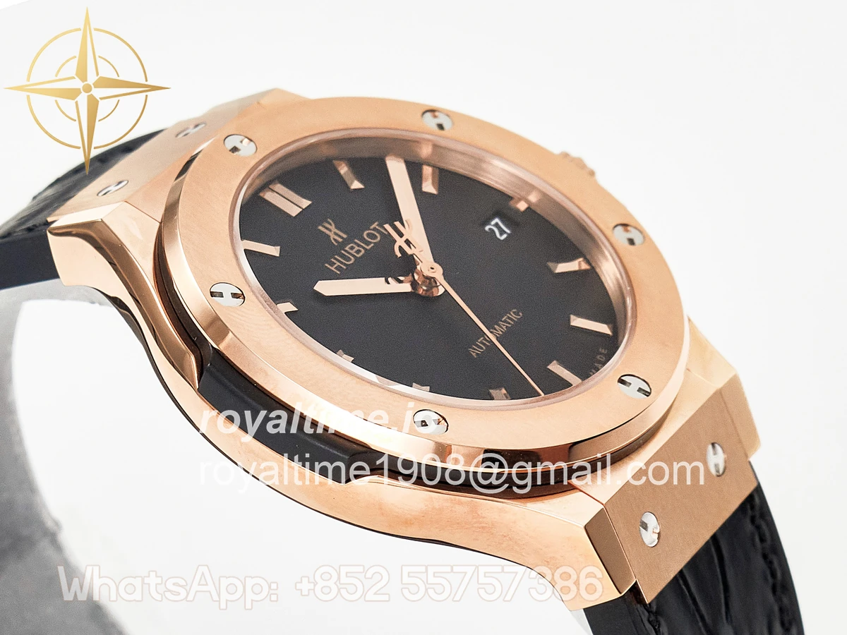 Hublot Classic Fusion 38mm RG JJF Black Dial on Black Gummy Leather Strap - Image 6
