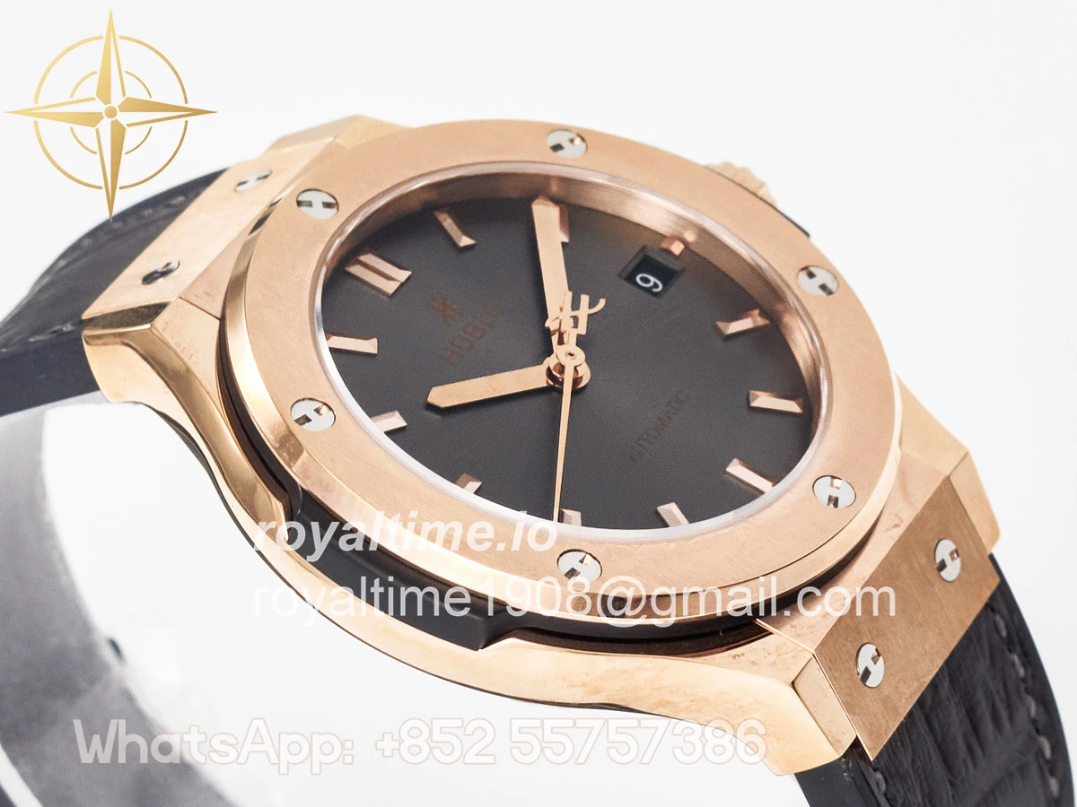 Hublot Classic Fusion 38mm RG JJF Gray Dial on Black Gummy Leather Strap - Image 6
