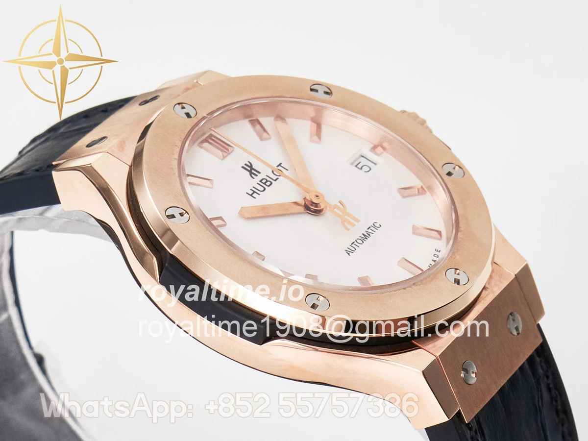 Hublot Classic Fusion 38mm RG JJF White Dial on Black Gummy Leather Strap - Image 6