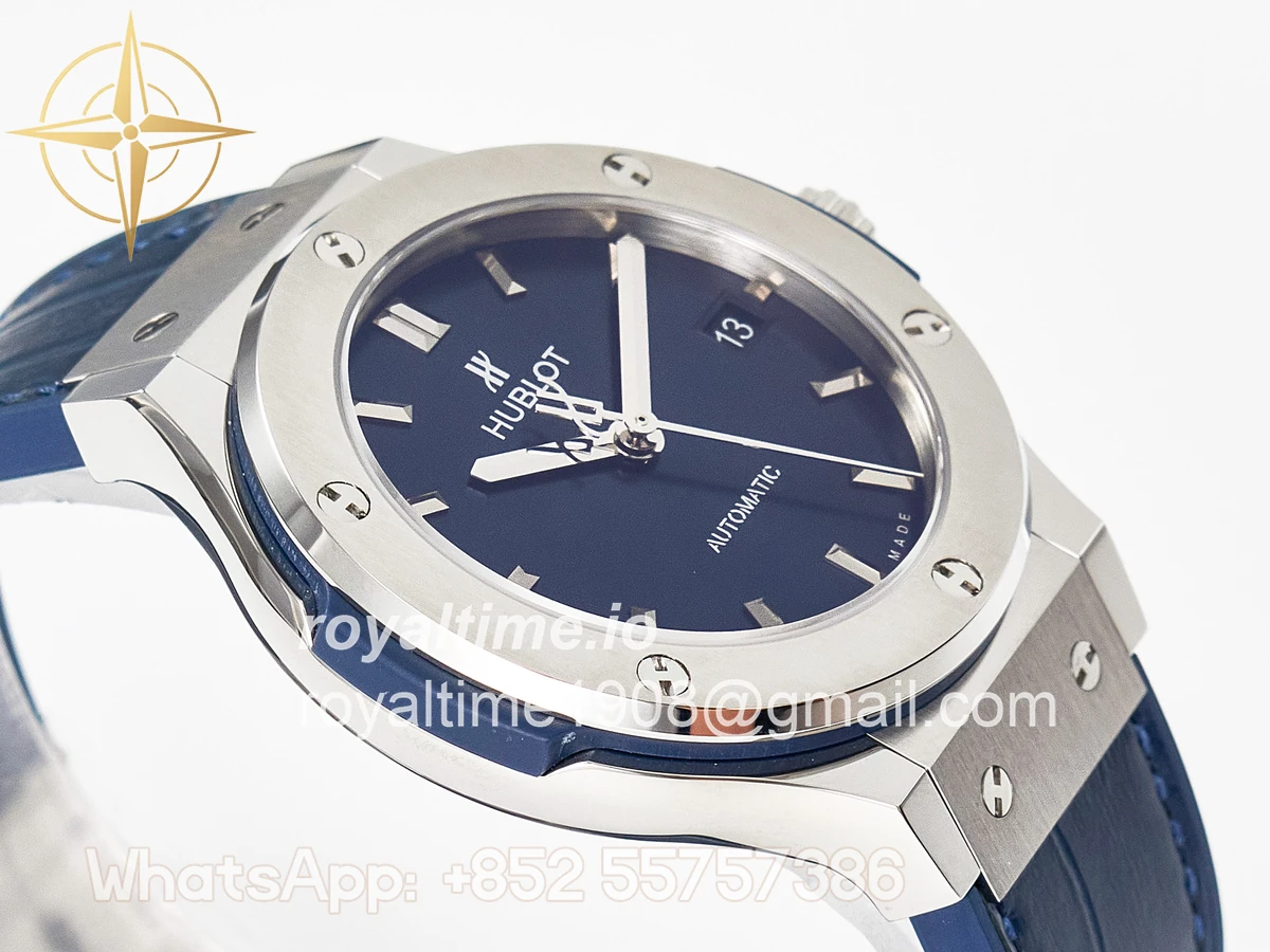 Hublot Classic Fusion 38mm SS JJF Blue Dial on Blue Gummy Leather Strap - Image 6