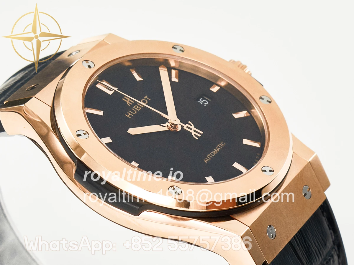 Hublot Classic Fusion 42mm RG JJF Black Dial on Black Gummy Leather Strap - Image 6