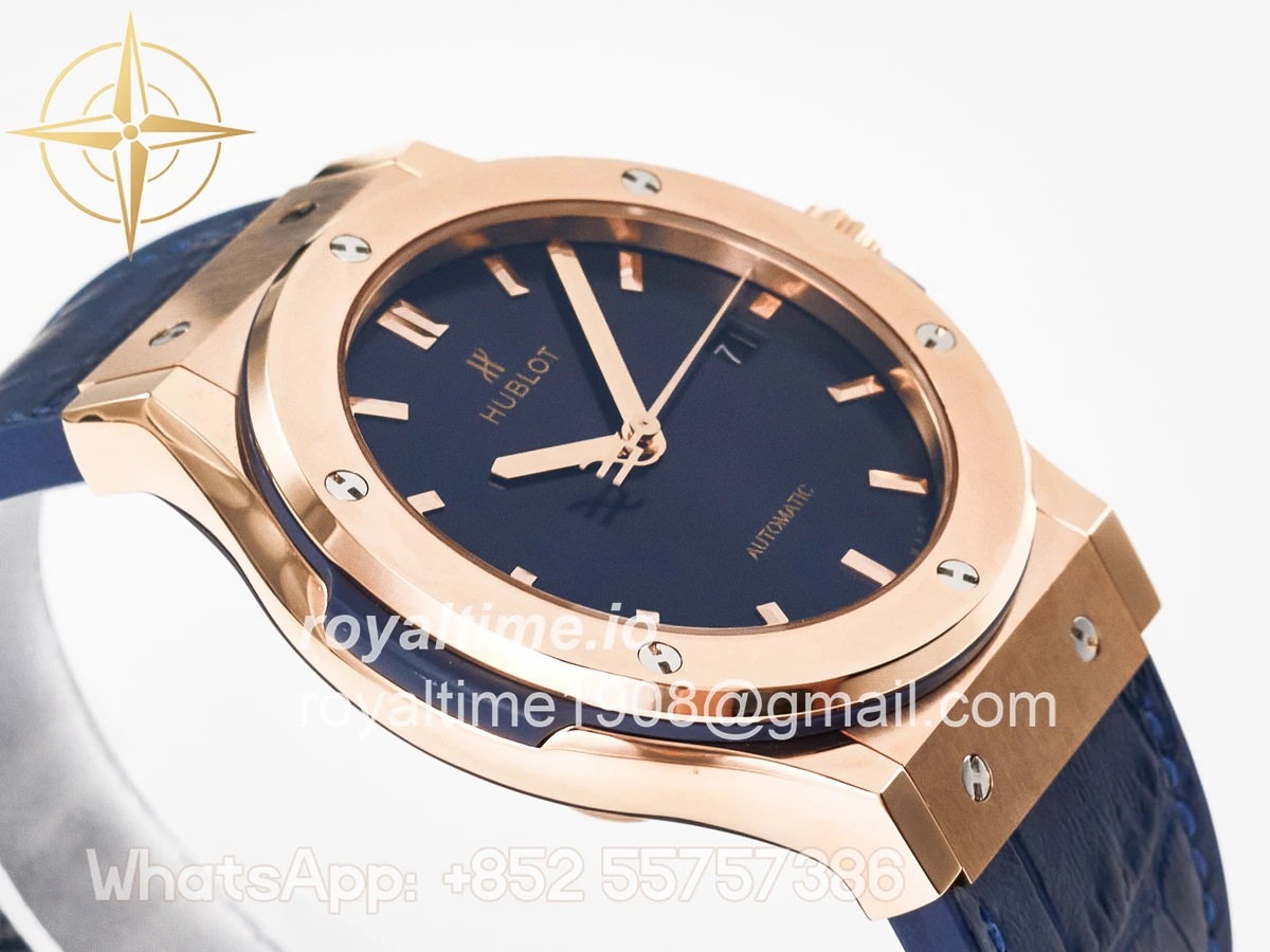 Hublot Classic Fusion 42mm RG JJF Blue Dial on Blue Gummy Leather Strap - Image 6