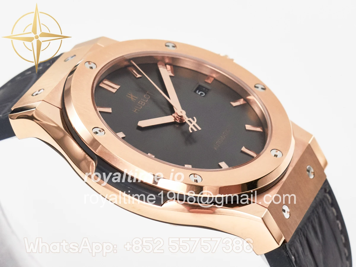 Hublot Classic Fusion 42mm RG JJF Gray Dial on Black Gummy Leather Strap - Image 6