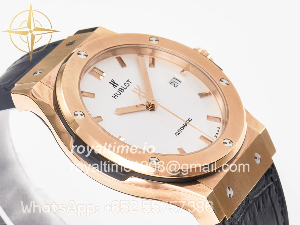 Hublot Classic Fusion 42mm RG JJF White Dial on Black Gummy Leather Strap - Image 6