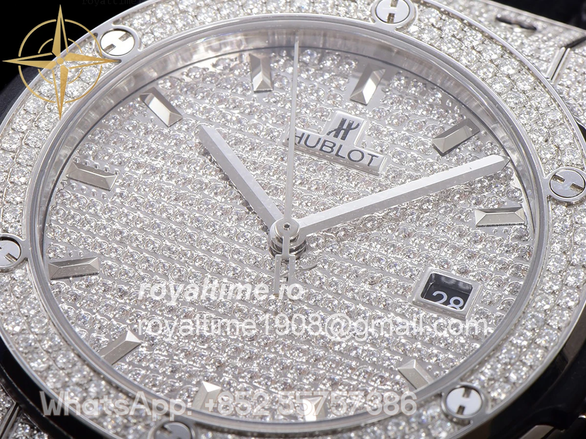 Hublot Classic Fusion Automatic 42mm Diamond Paved Dial in Steel on Black Leather Strap - Image 6