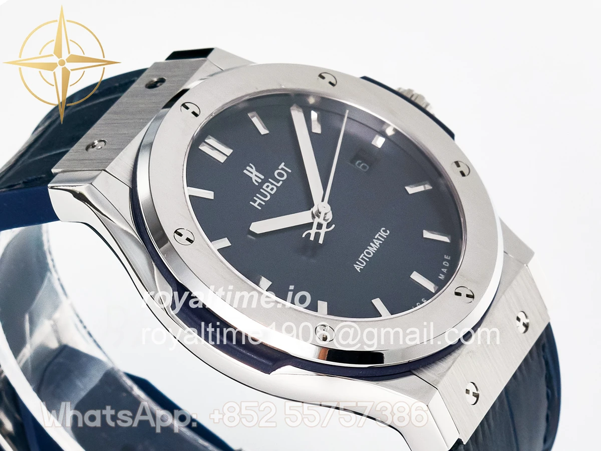 Hublot Classic Fusion Bang 42mm HBF Blue Dial on Blue Leather Strap A2892 - Image 6