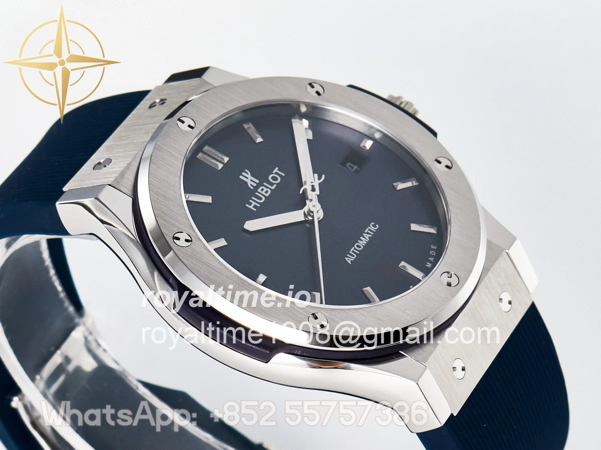 Hublot Classic Fusion Bang 42mm HBF Blue Dial on Blue Rubber Strap A2892 - Image 6