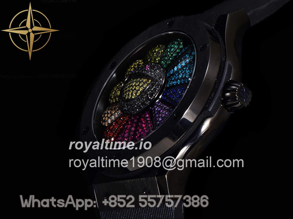 Hublot Classic Fusion Takashi Murakami 45mm Sunflower Dial in DLC on Rubber Strap - Image 6