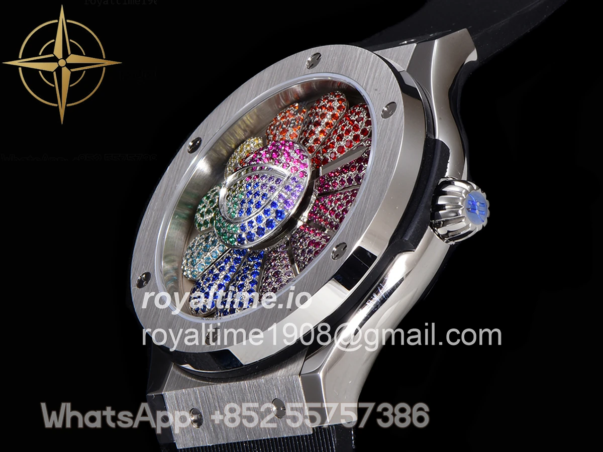 Hublot Classic Fusion Takashi Murakami 45mm Sunflower Dial in Steel on Rubber Strap - Image 6