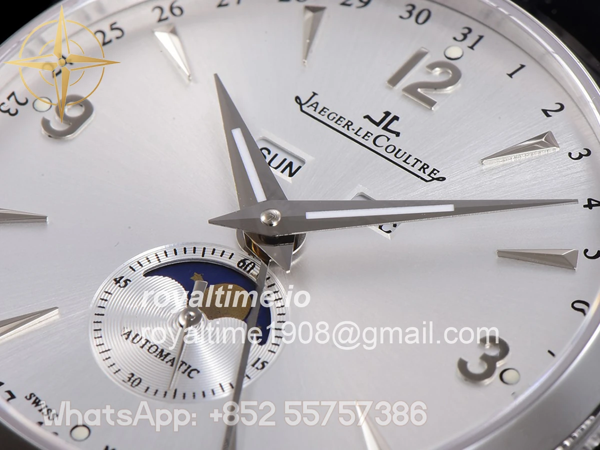 Jaeger-LeCoultre Master Calendar Silver Dial in Steel on Black Leather Strap - Image 6