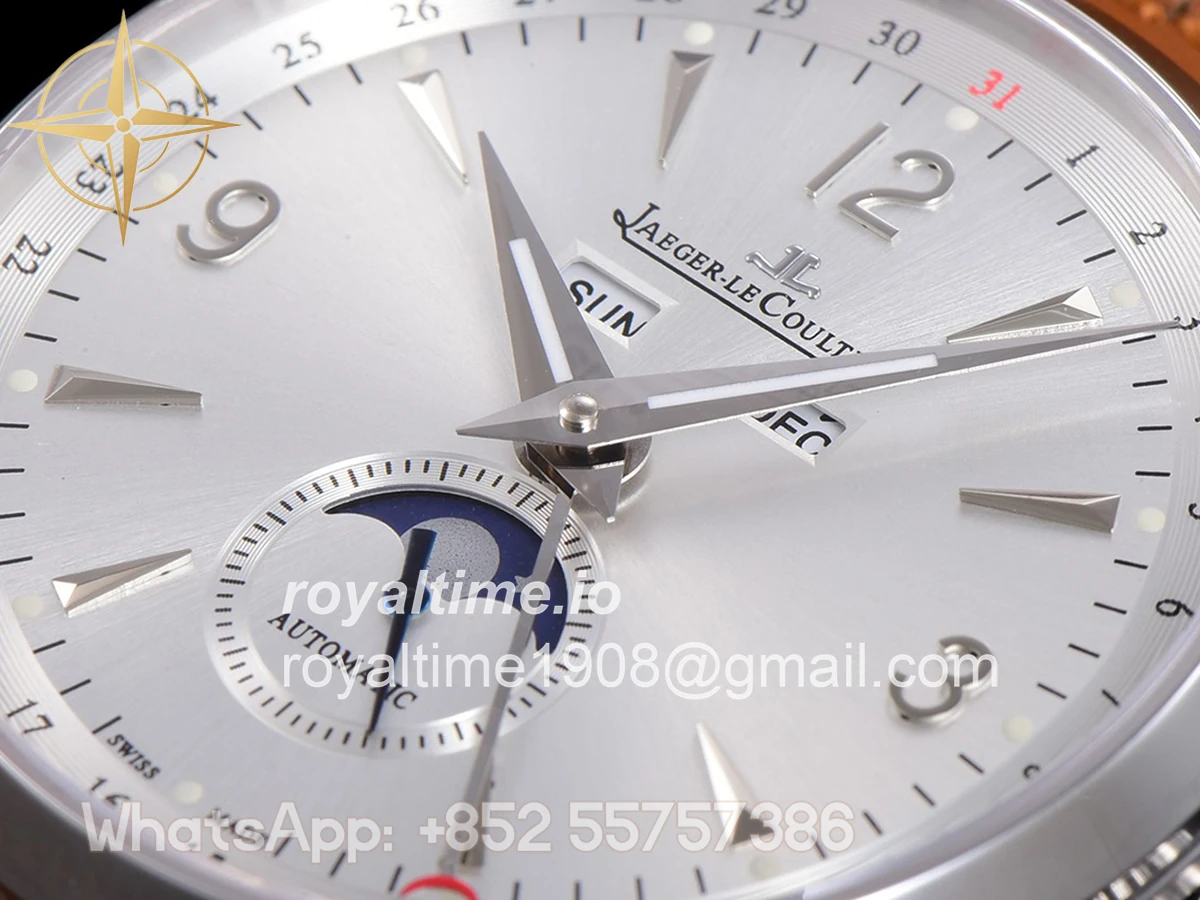 Jaeger-LeCoultre Master Calendar Silver Dial in Steel on Brown Leather Strap - Image 6