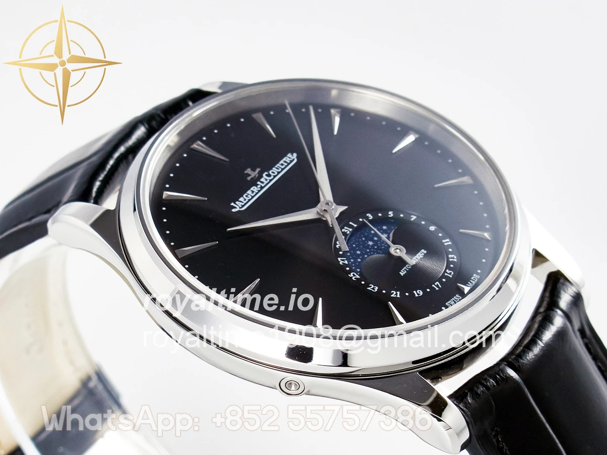 Jaeger-LeCoultre Master Ultra Thin Moon 1368420 SS Z+F Black Dial on Black Leather Strap SA925 - Image 6