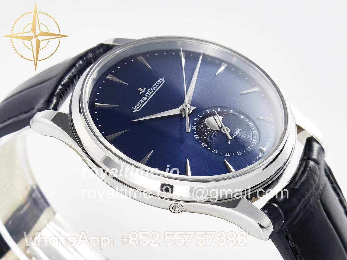 Jaeger-LeCoultre Master Ultra Thin Moon 1368420 SS Z+F Blue Dial on Black Leather Strap SA925 - Image 6