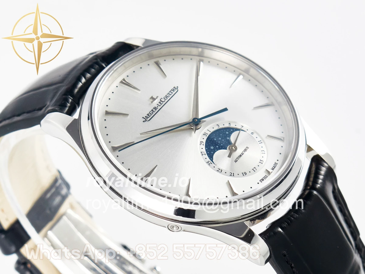 Jaeger-LeCoultre Master Ultra Thin Moon 1368420 SS Z+F White Dial on Black Leather Strap SA925 - Image 6