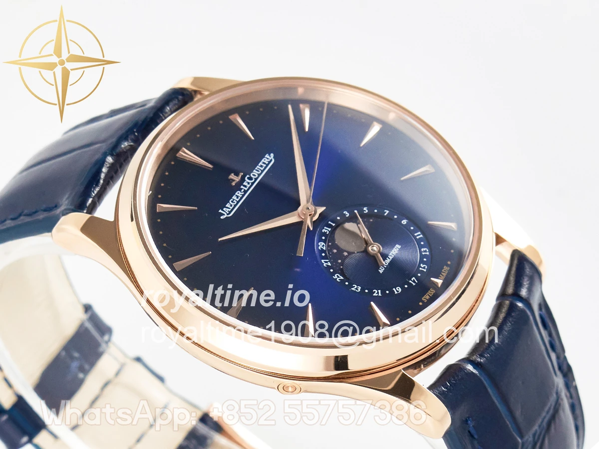 Jaeger-LeCoultre Master Ultra Thin Moon RG Z+F Blue Dial on Blue Leather Strap SA925 - Image 6