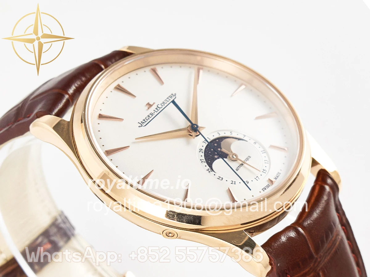 Jaeger-LeCoultre Master Ultra Thin Moon RG Z+F White Dial on Brown Leather Strap A925 - Image 6