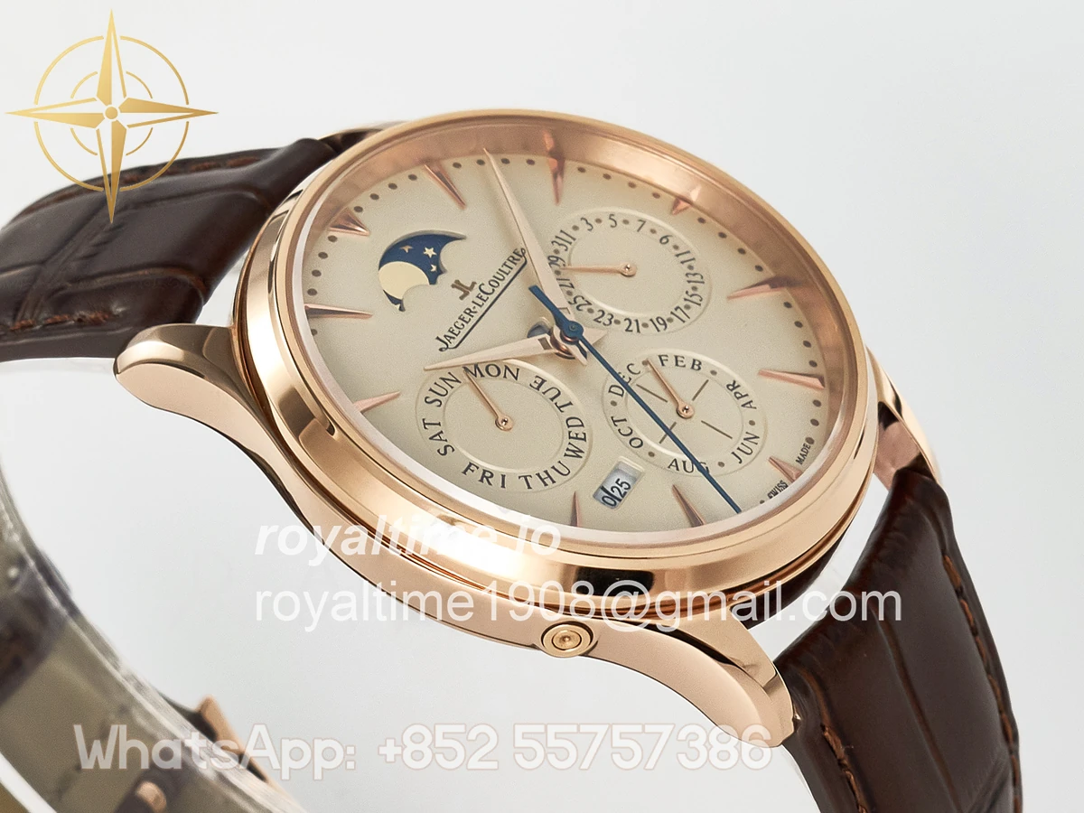 Jaeger-LeCoultre Master Ultra Thin Perpetual Calendar RG V9F Cream Dial on Brown Leather Strap A868 V2 - Image 6